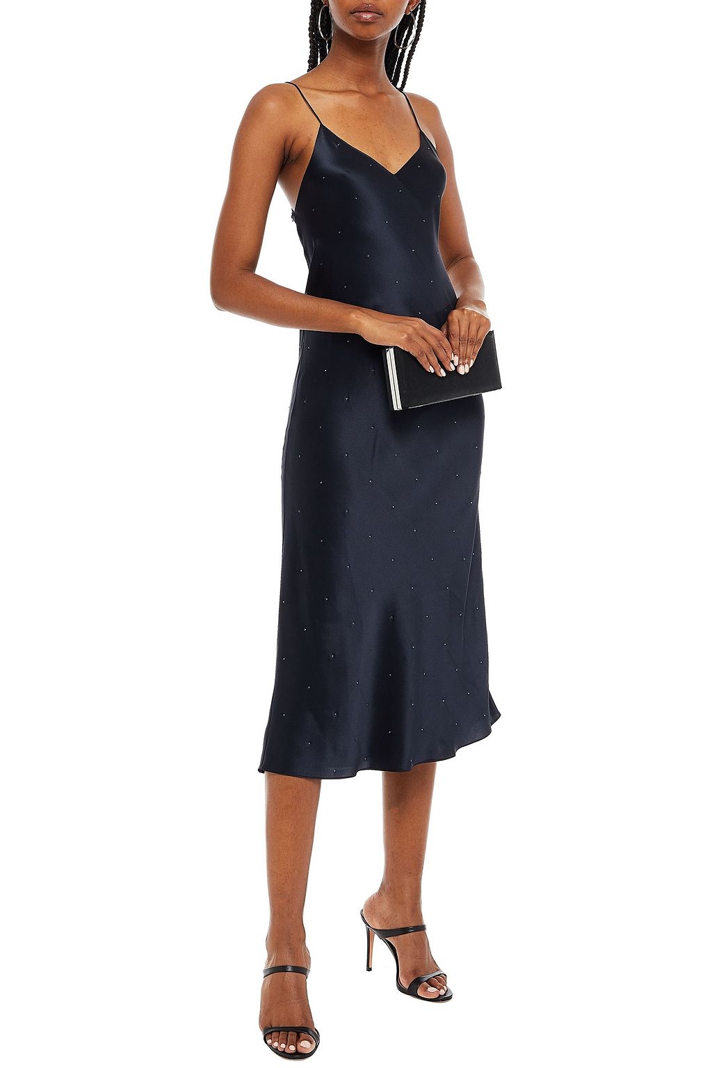 MICHELLE MASON Crystal-embellished silk-charmeuse midi slip dress
