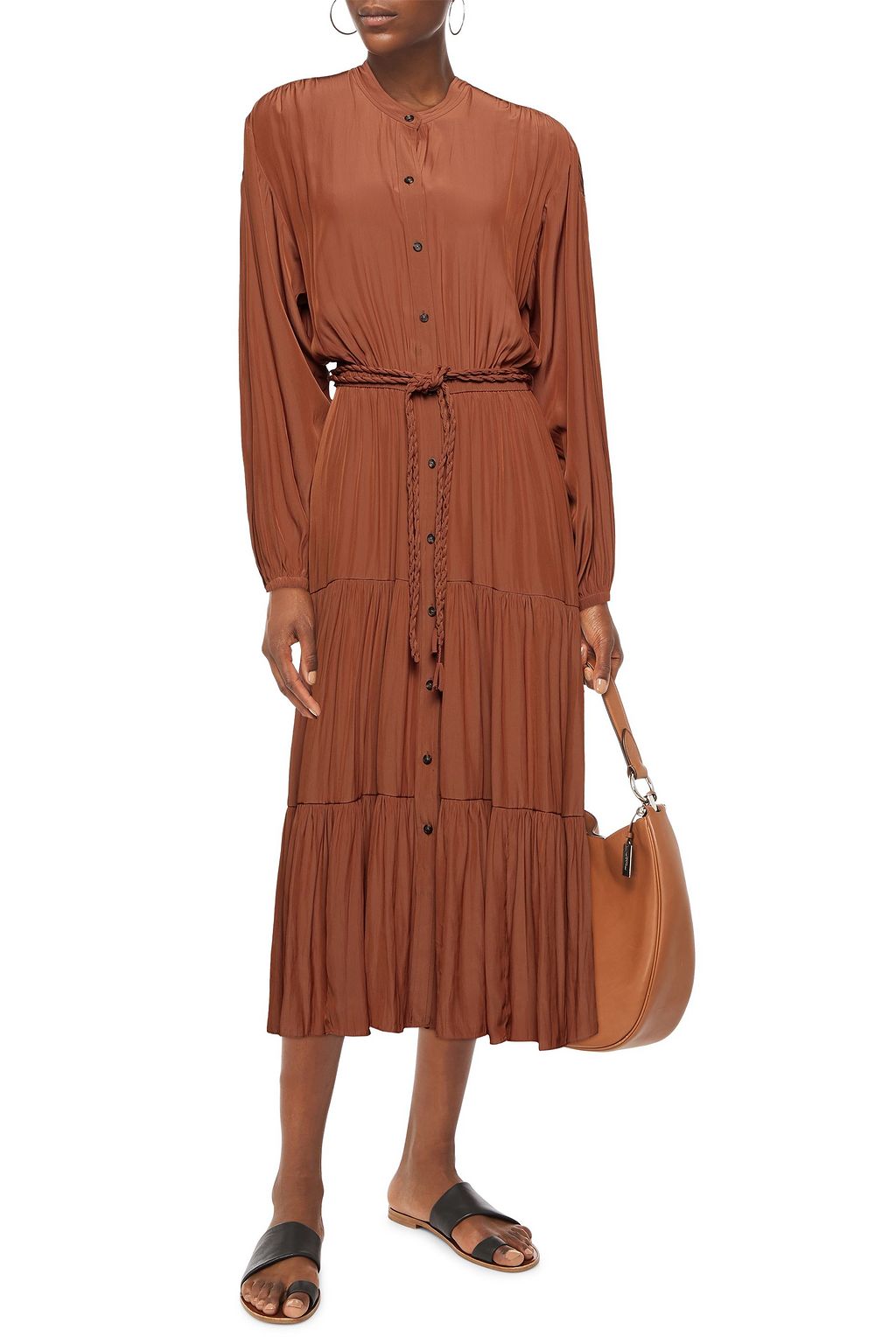 A.L.C. Belted gathered habotai midi dress