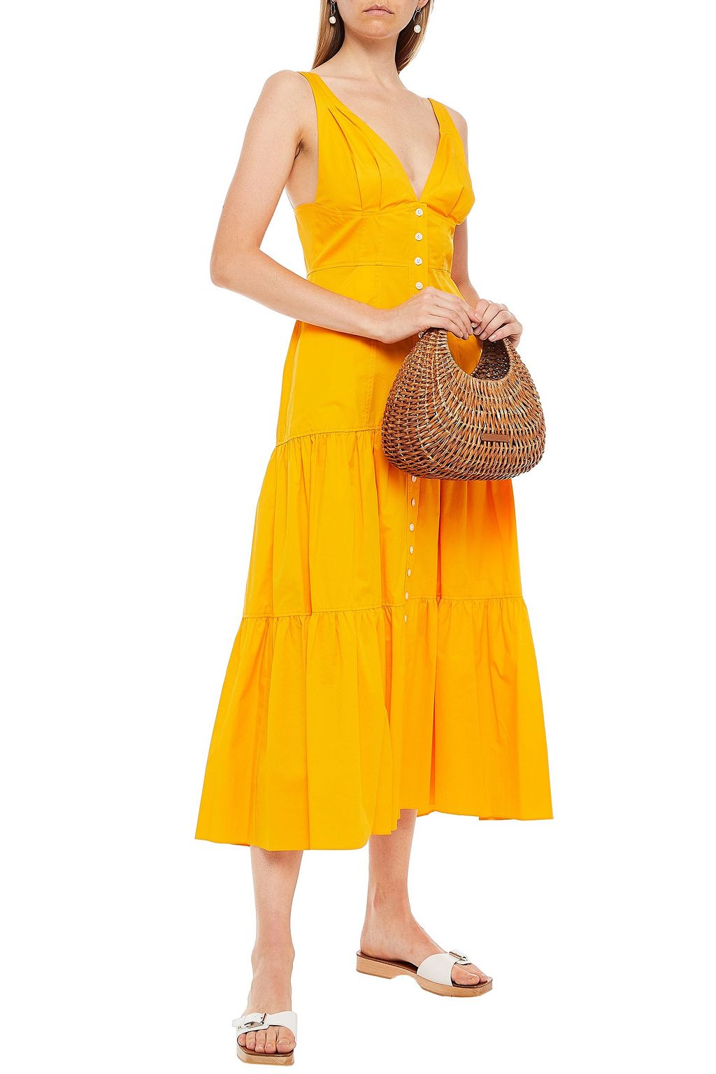 A.L.C. Gathered cotton-blend gabardine midi dress