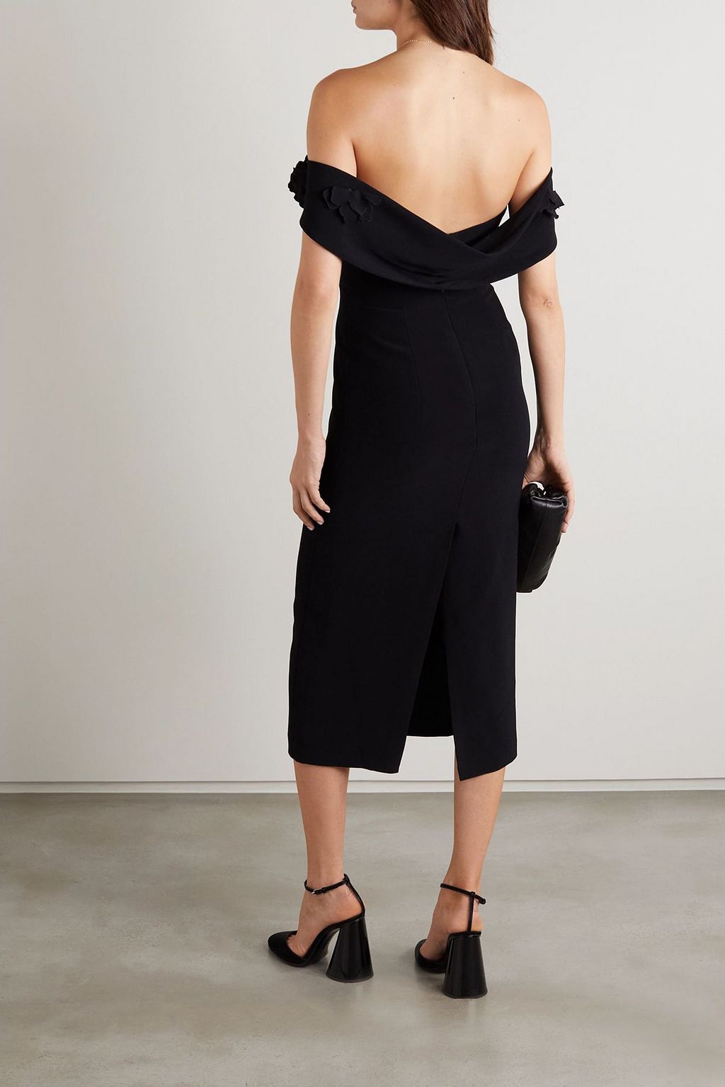 OSCAR DE LA RENTA Off-the-shoulder floral-appliquéd crepe midi dress