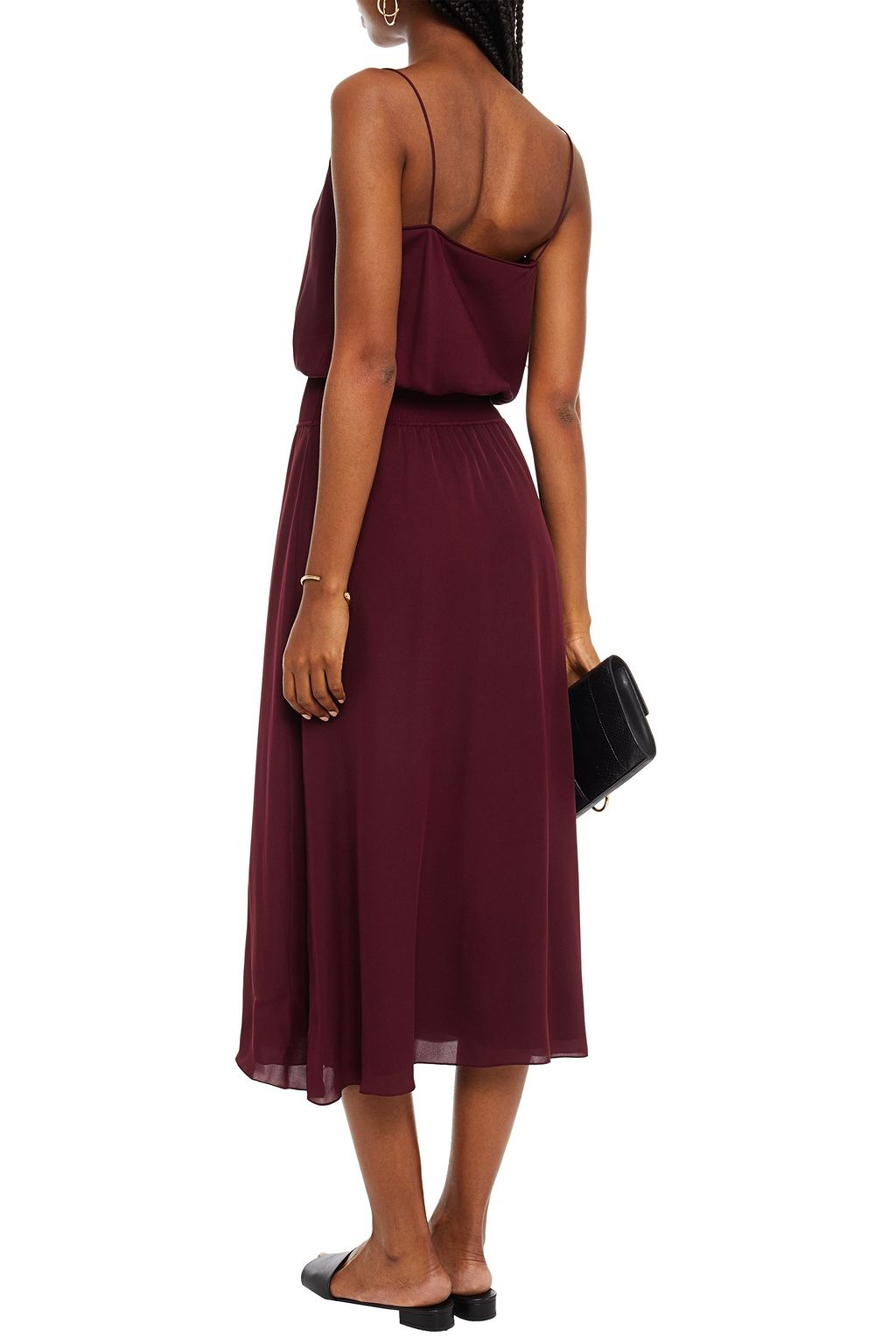 THEORY Gathered silk crepe de chine midi dress