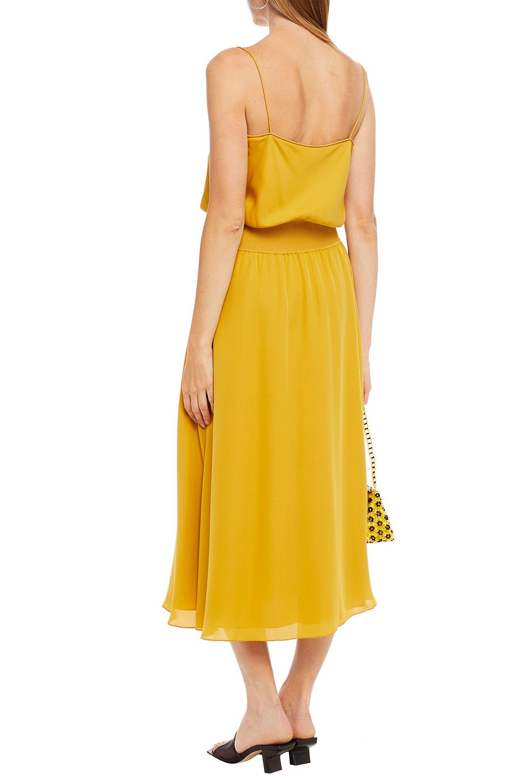 THEORY Gathered silk crepe de chine midi dress
