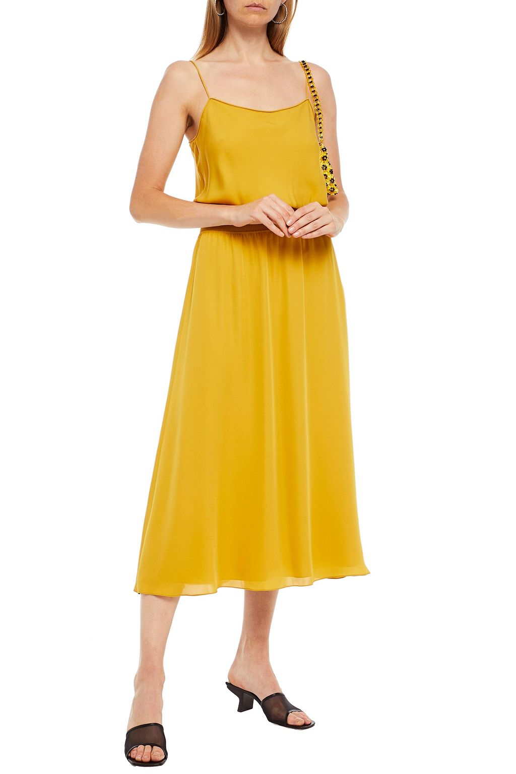 THEORY Gathered silk crepe de chine midi dress