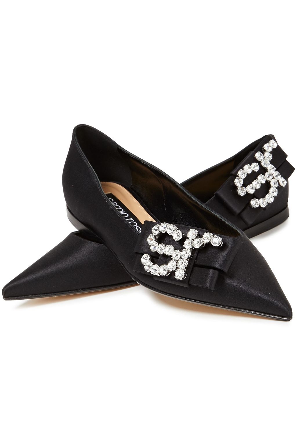 SERGIO ROSSI Sr Icona embellished silk-satin flats