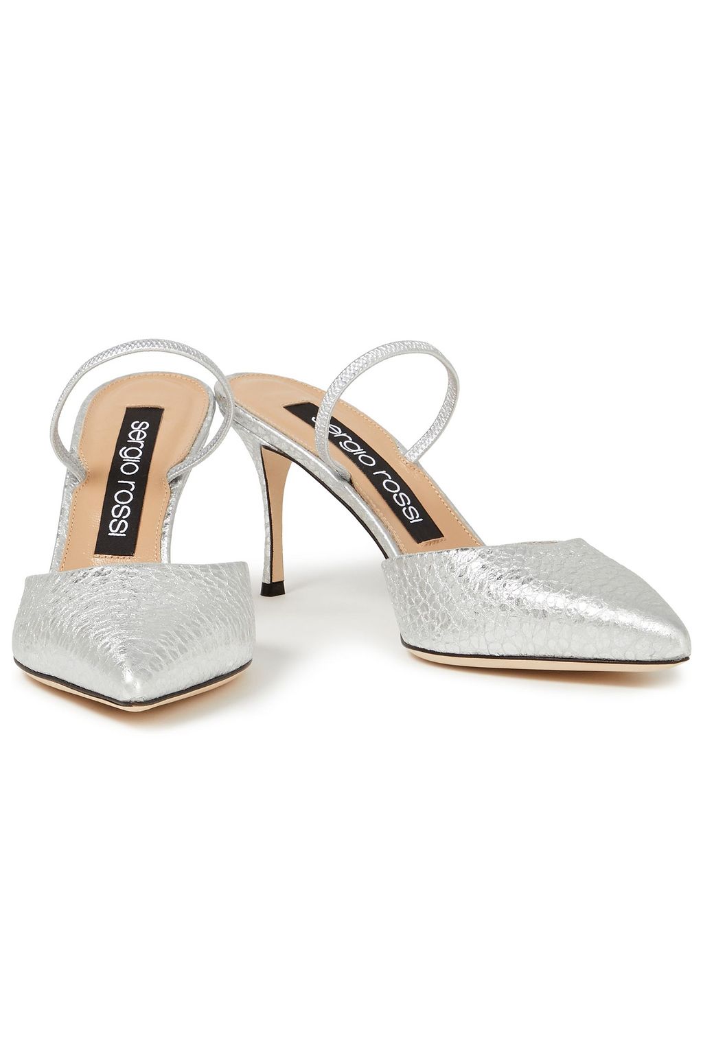 SERGIO ROSSI Metallic textured-leather mules