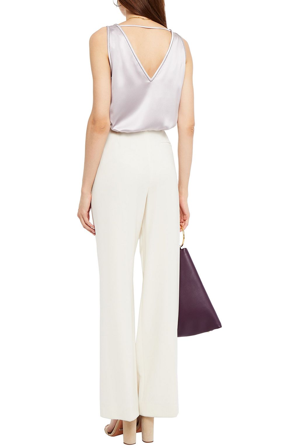 BRUNELLO CUCINELLI Bead-embellished stretch-silk satin top