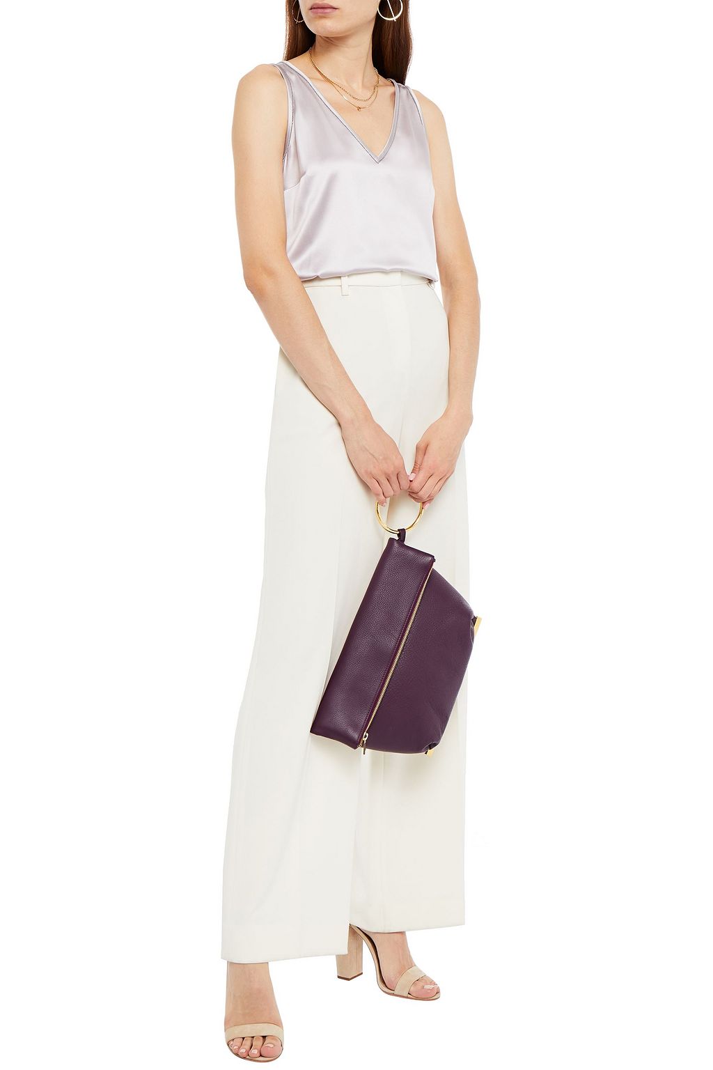 BRUNELLO CUCINELLI Bead-embellished stretch-silk satin top