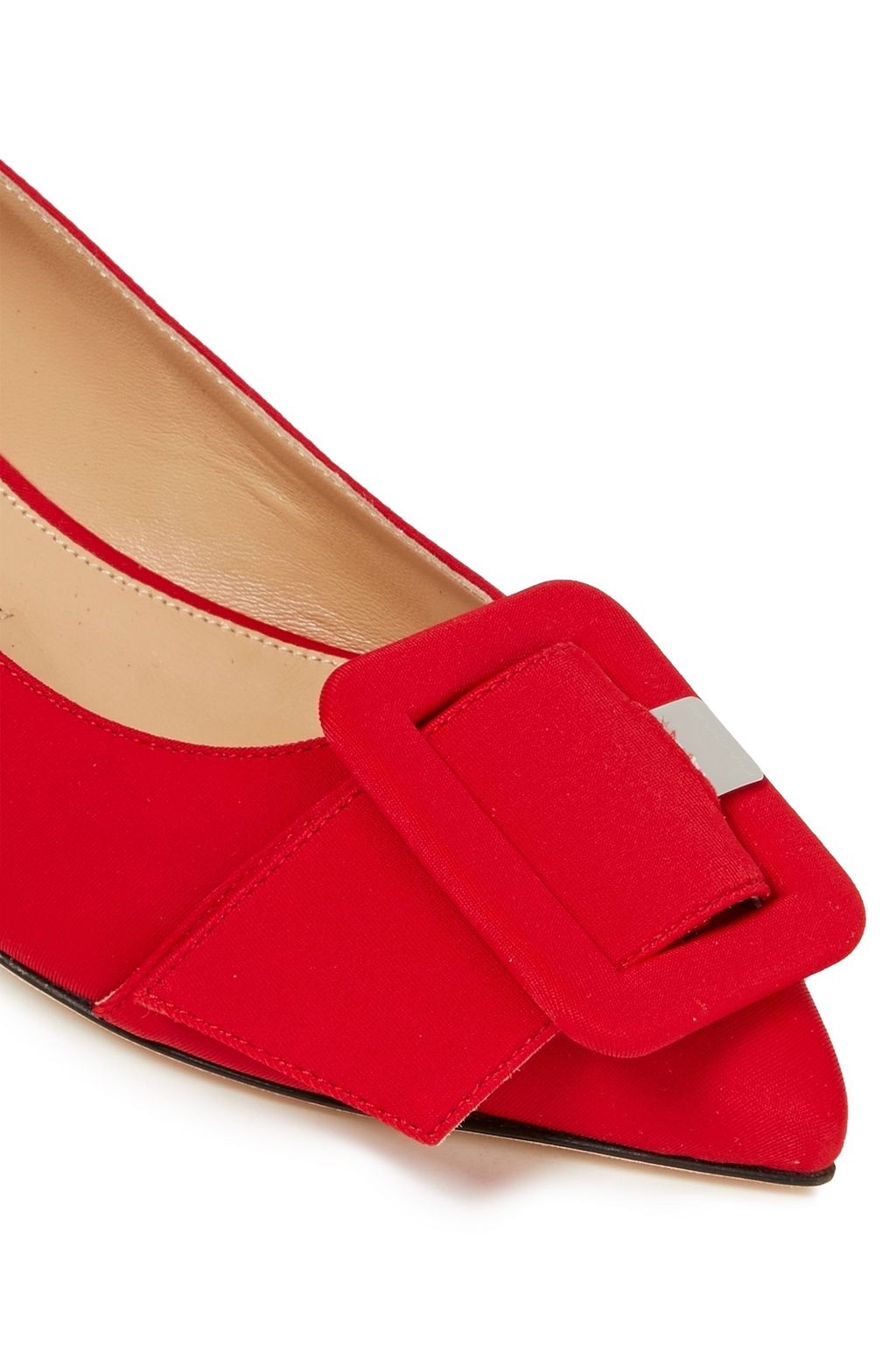 SERGIO ROSSI Buckle-detailed cotton-blend faille point-toe flats