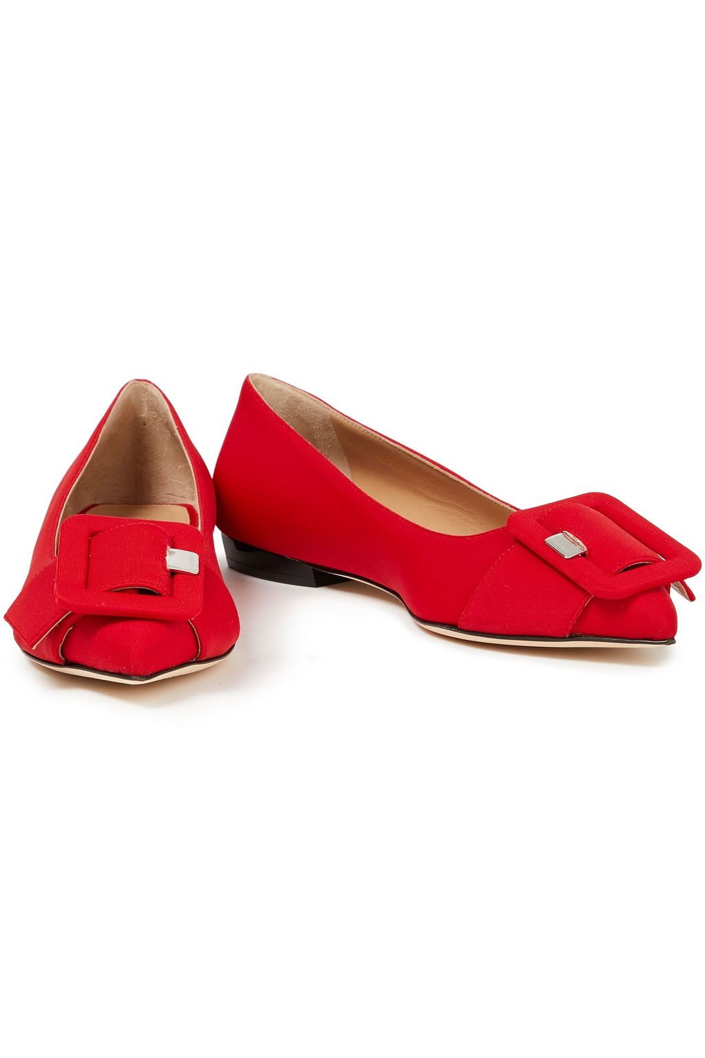 SERGIO ROSSI Buckle-detailed cotton-blend faille point-toe flats