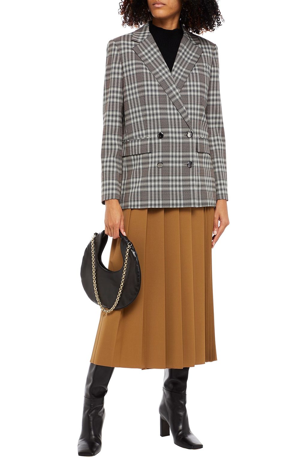 THEORY Double-breasted checked wool-blend blazer
