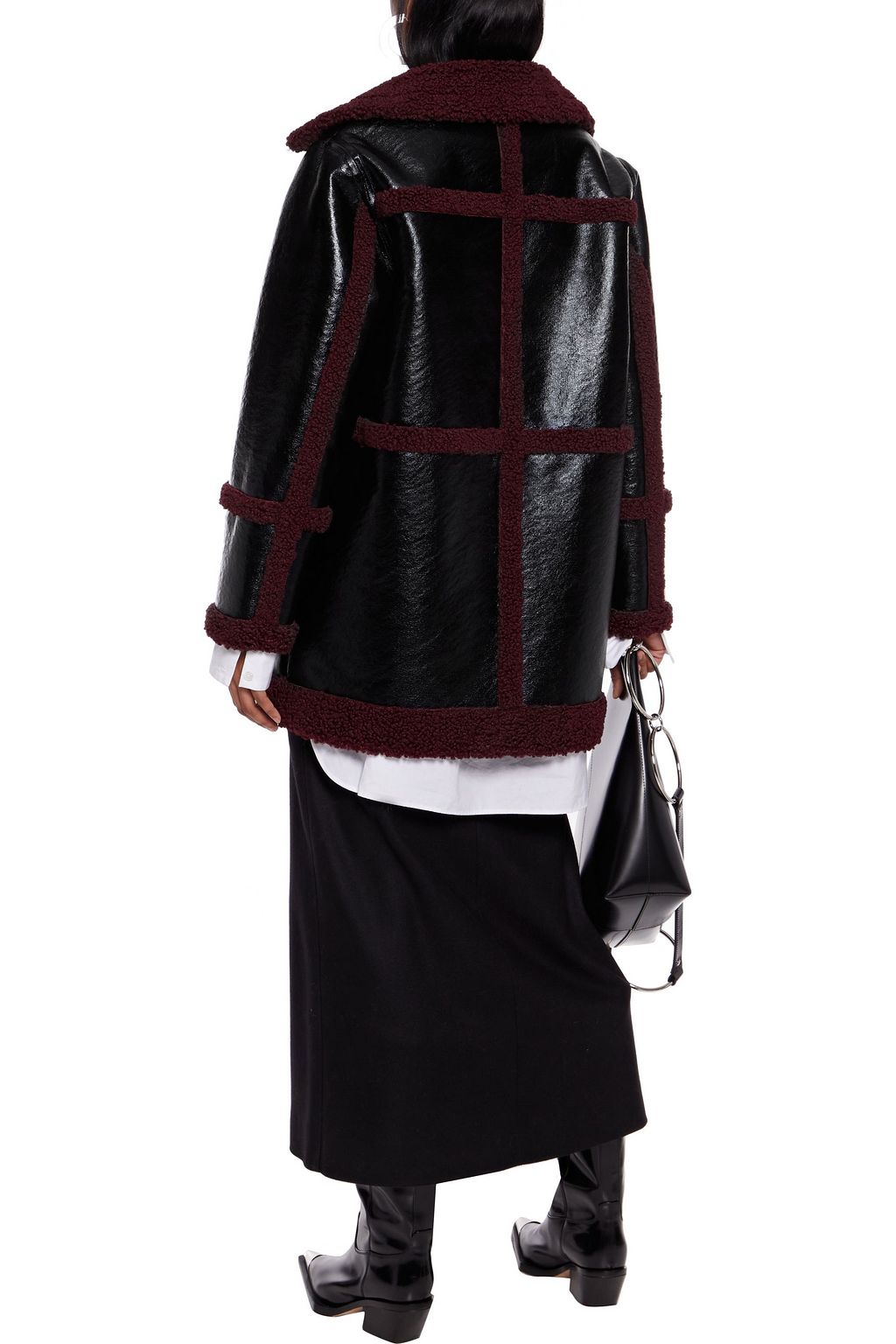 STAND STUDIO Haley faux shearling-trimmed faux patent-leather jacket