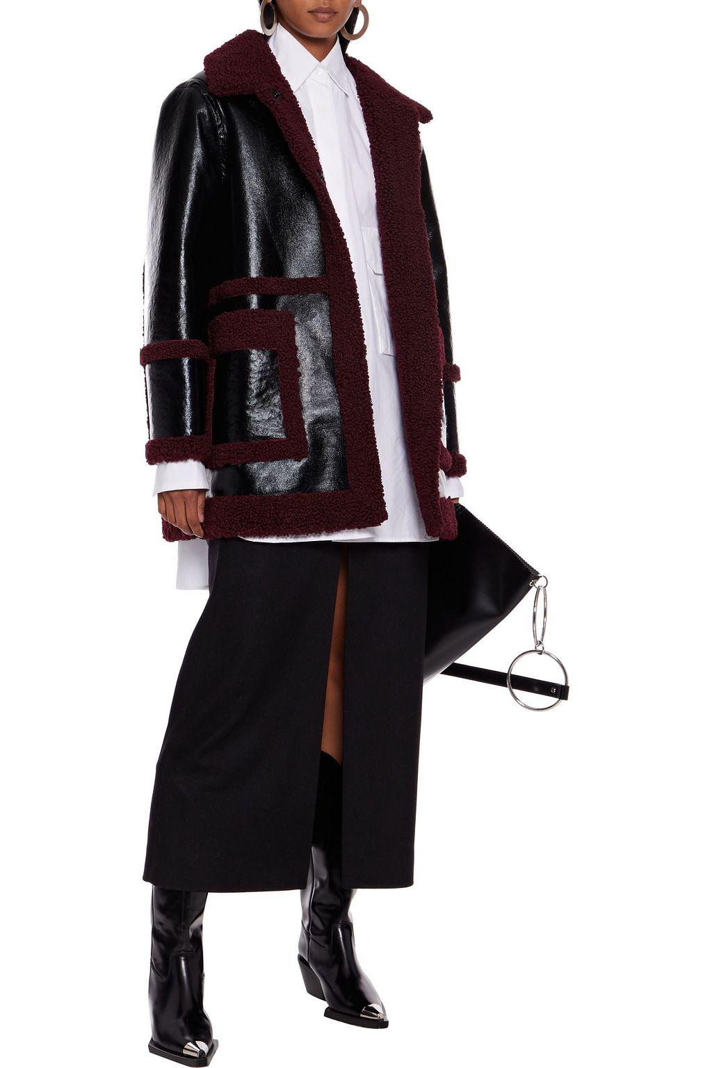 STAND STUDIO Haley faux shearling-trimmed faux patent-leather jacket