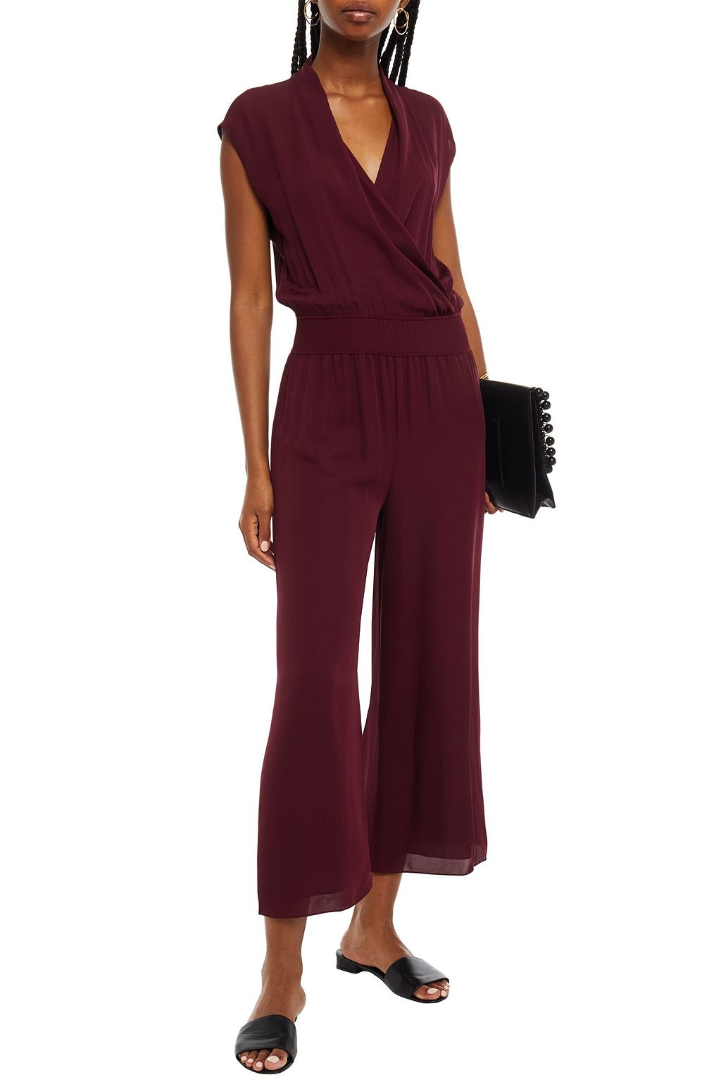 THEORY Wrap-effect gathered silk crepe de chine jumpsuit