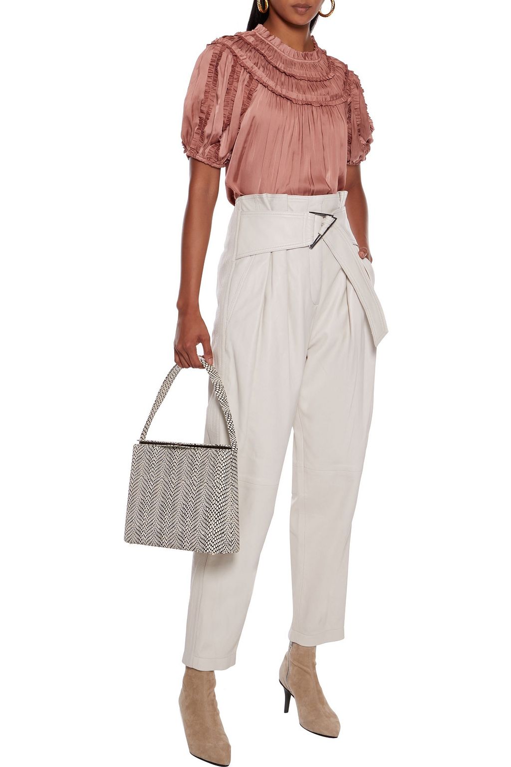 ULLA JOHNSON Nicolette ruffle-trimmed pleated washed-satin blouse