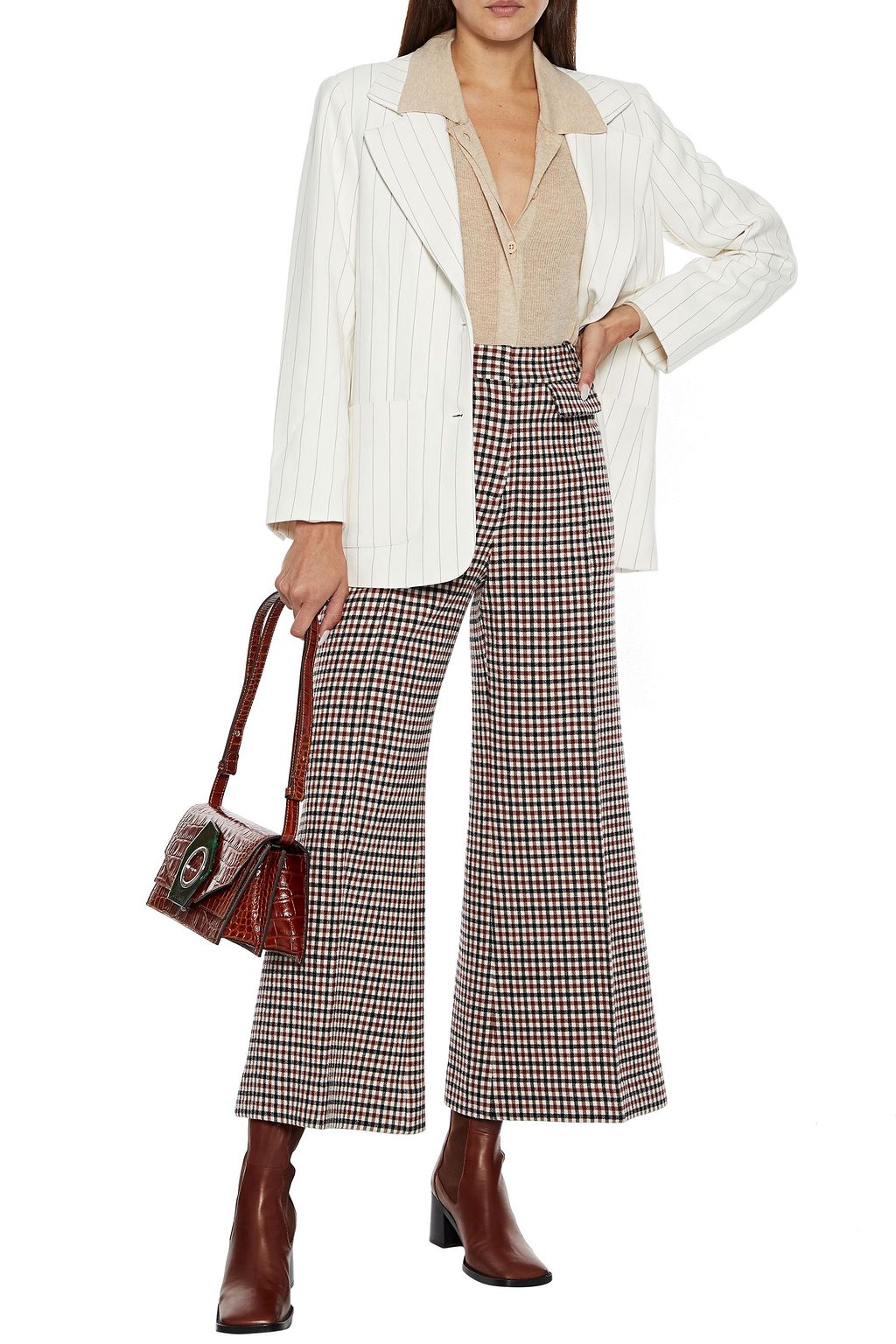 GANNI Prince of Wales checked woven blazer
