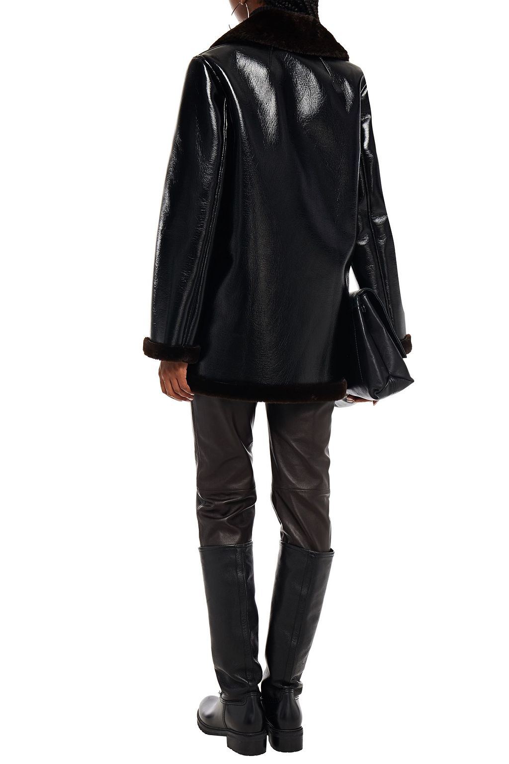 THEORY Double-breasted faux patent-leather coat