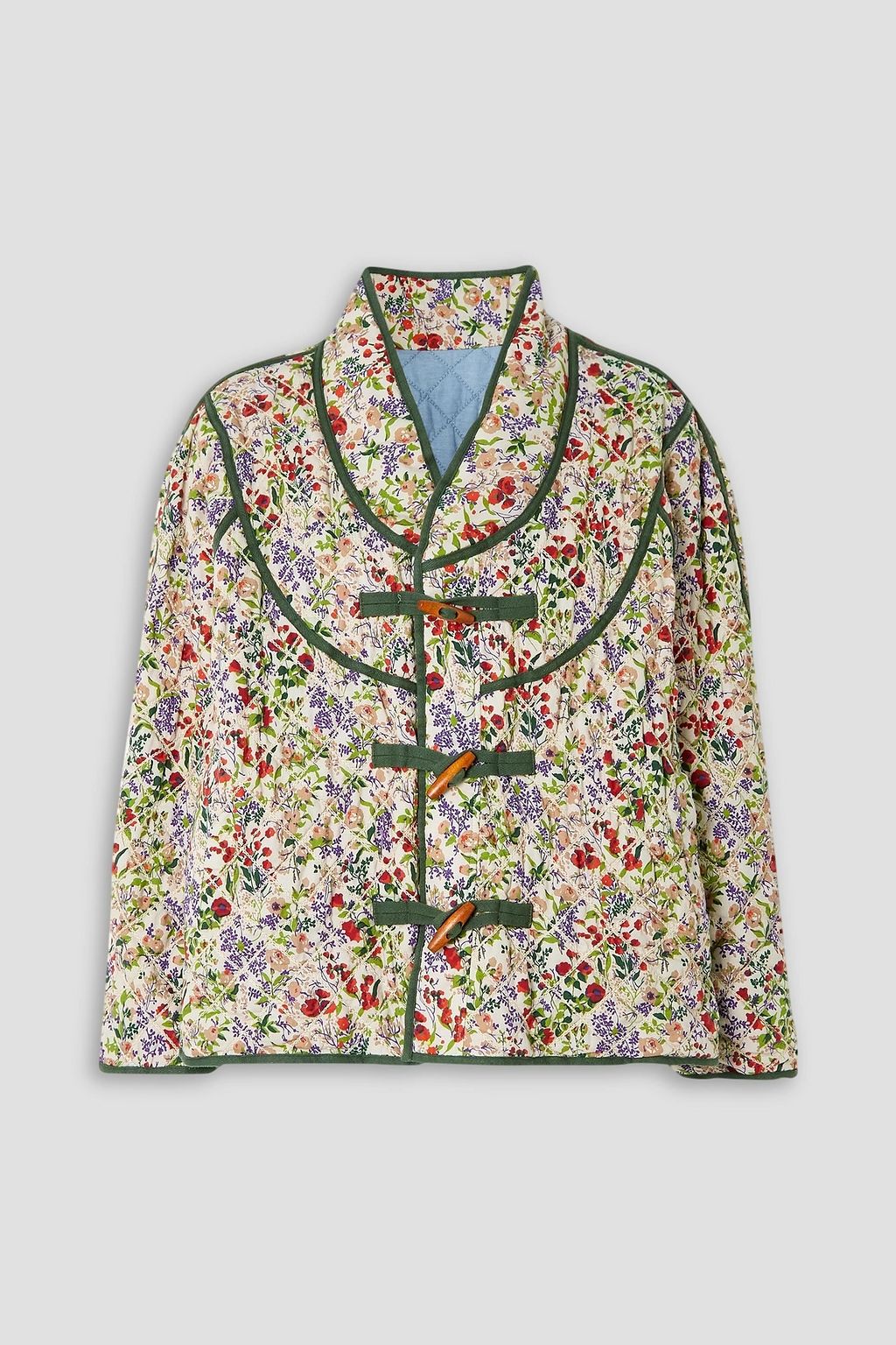 THE GREAT. Reversible distressed quilted floral print cotton and