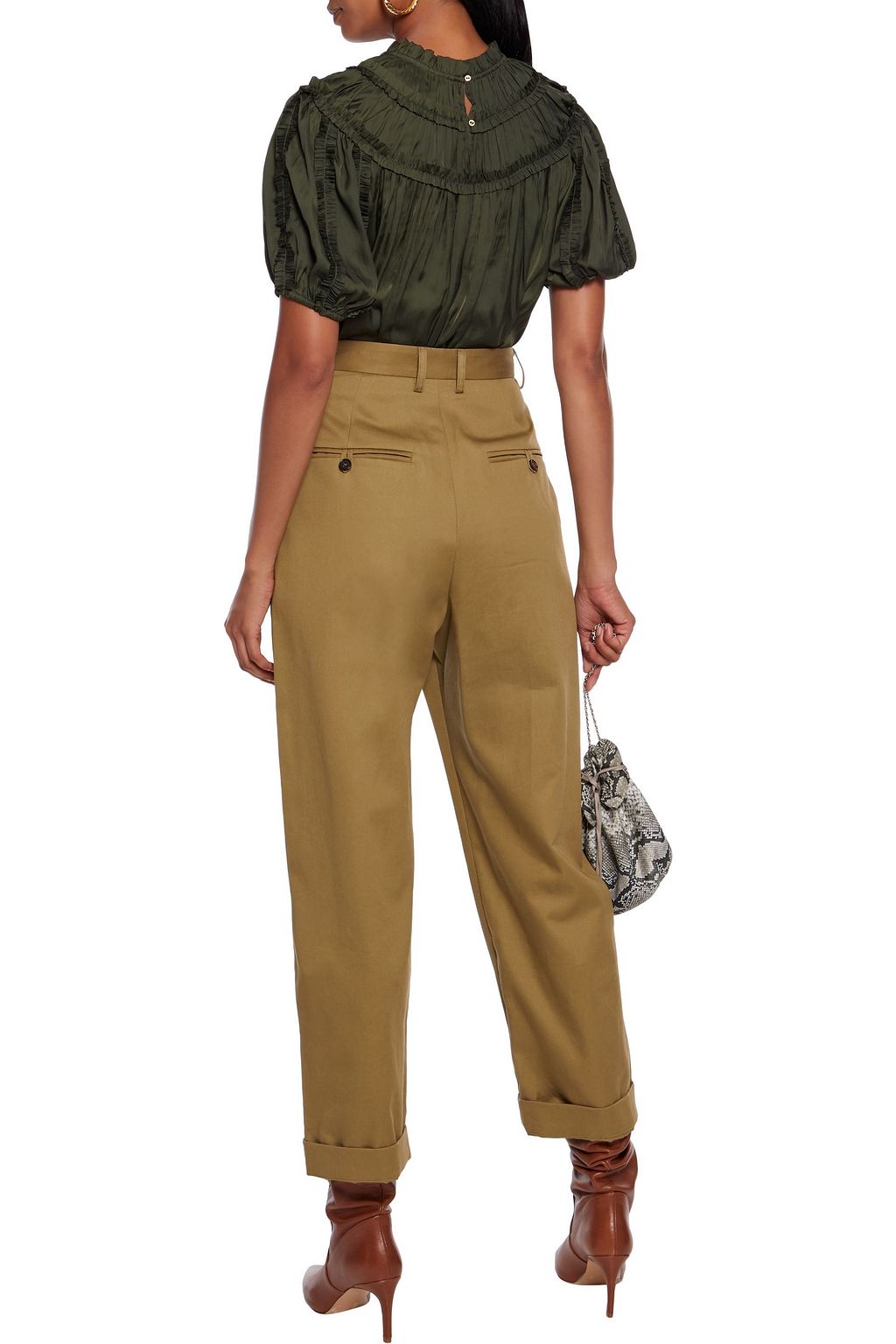 ULLA JOHNSON Nicolette ruffle-trimmed pleated washed-satin blouse