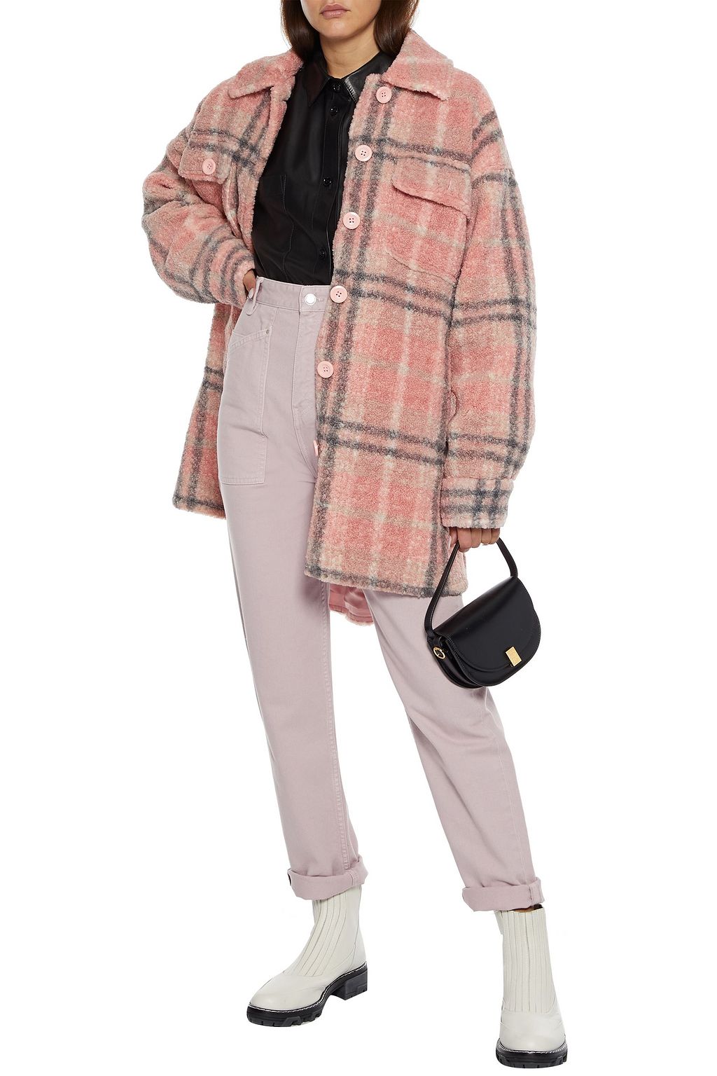STAND STUDIO Sabi checked faux shearling jacket