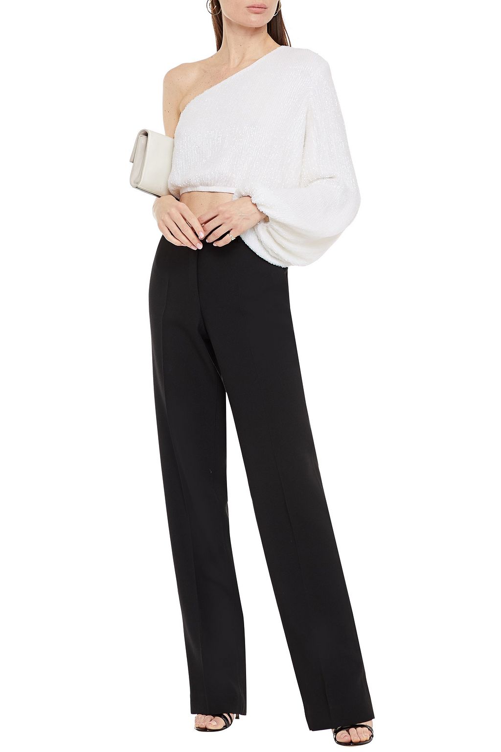 RETROFÊTE Kathleen one-shoulder sequined chiffon top