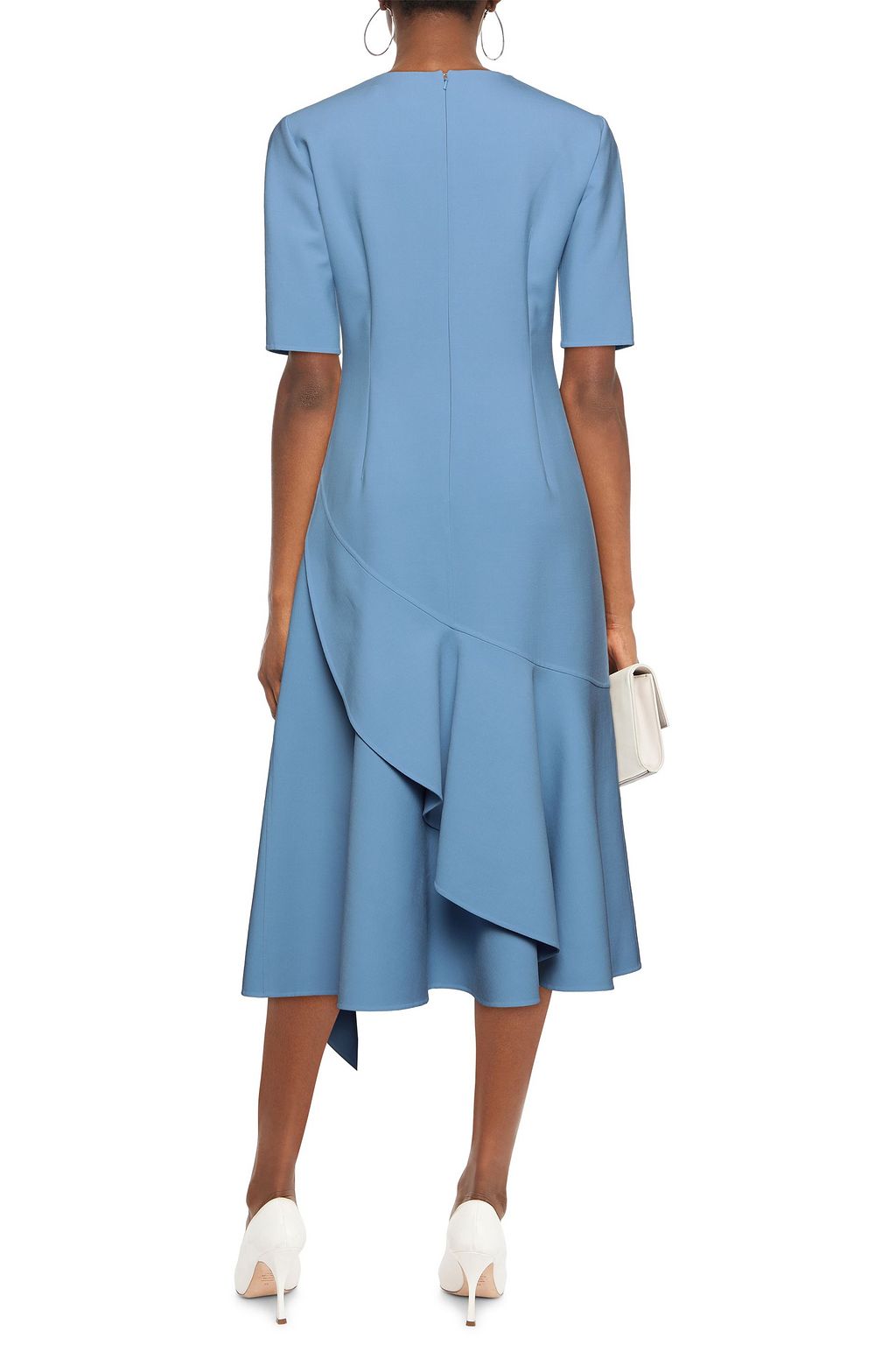 OSCAR DE LA RENTA Asymmetric ruffled wool-blend midi dress