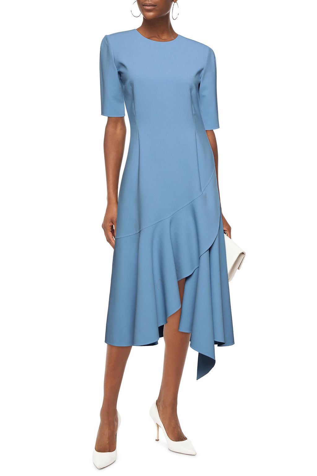 OSCAR DE LA RENTA Asymmetric ruffled wool-blend midi dress