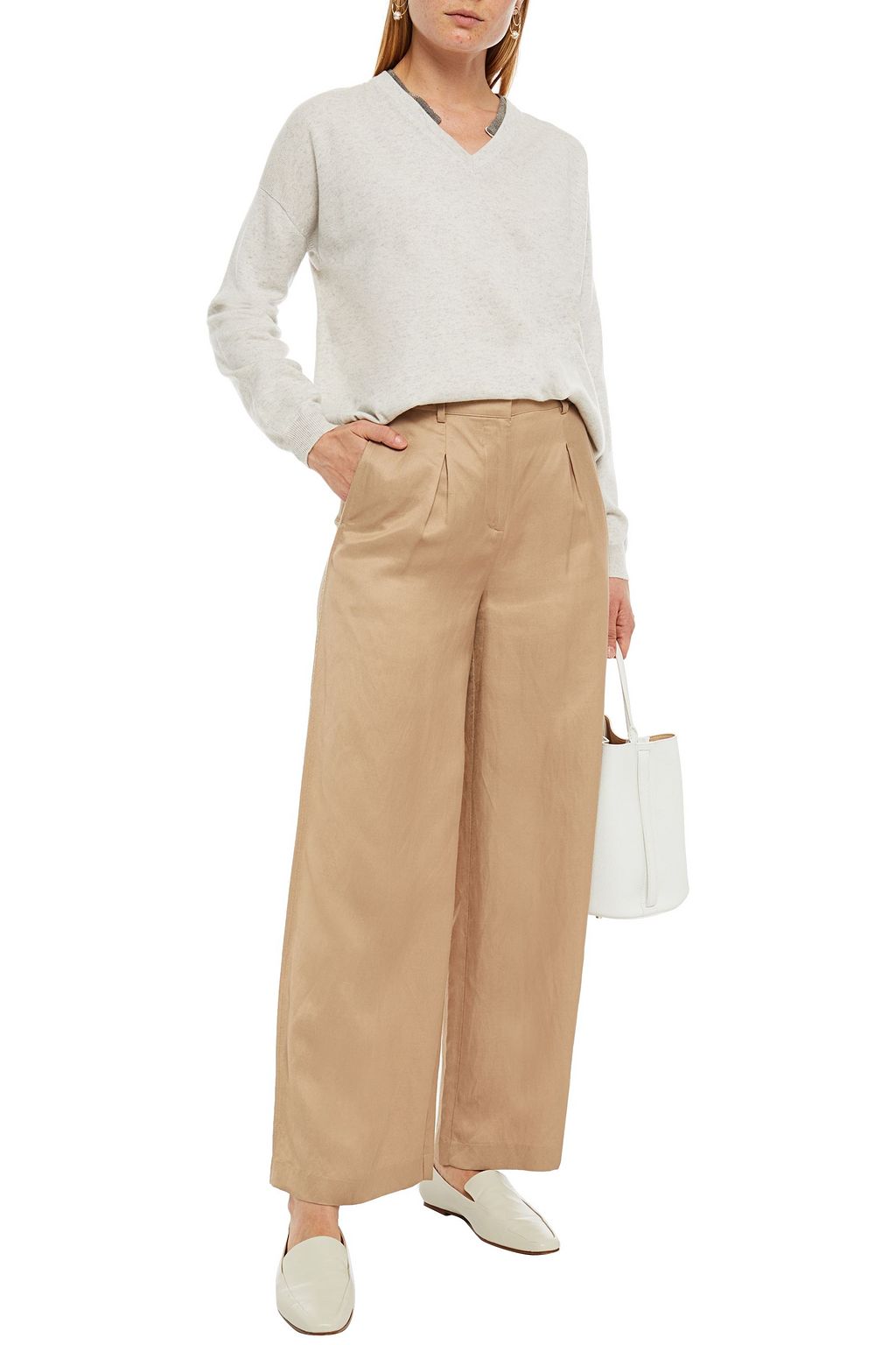 BRUNELLO CUCINELLI Bead-embellished mélange cashmere sweater