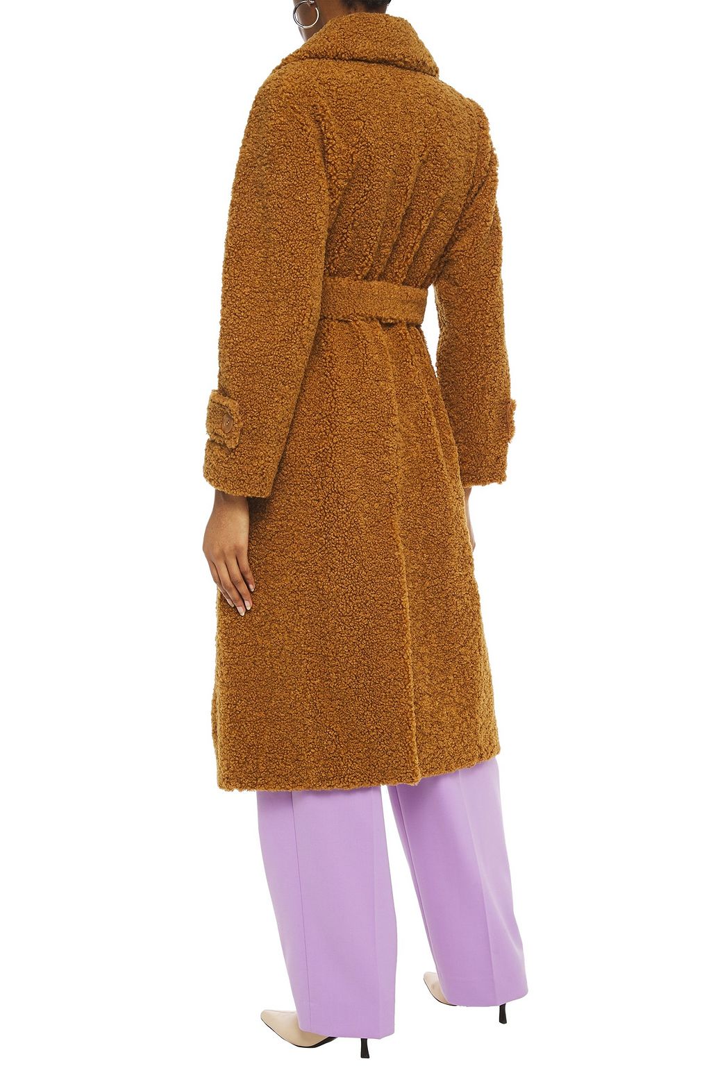 STAND STUDIO Lottie belted faux shearling coat