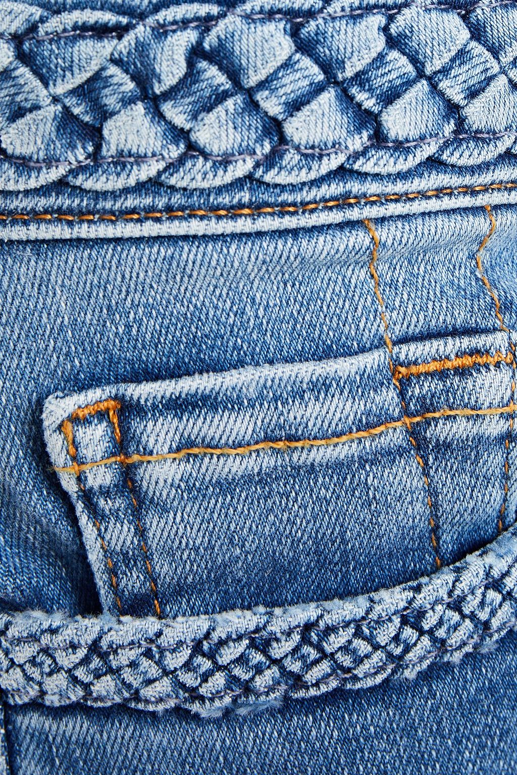 7 FOR ALL MANKIND Braid-trimmed faded mid-rise slim-leg jeans