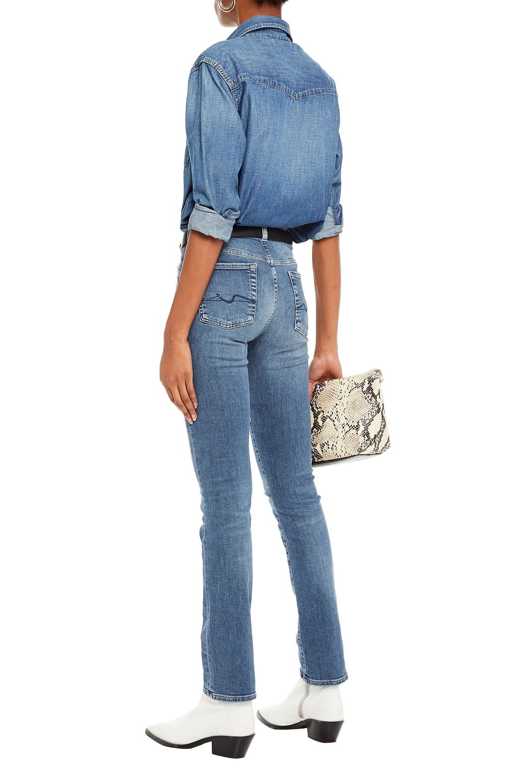 7 FOR ALL MANKIND Distressed mid-rise slim-leg jeans