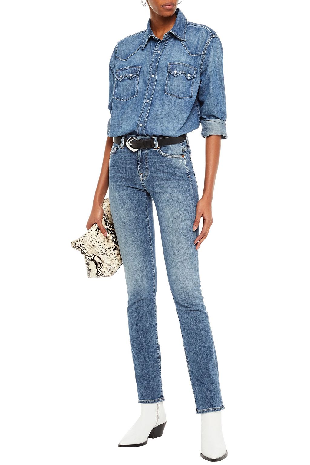 7 FOR ALL MANKIND Distressed mid-rise slim-leg jeans