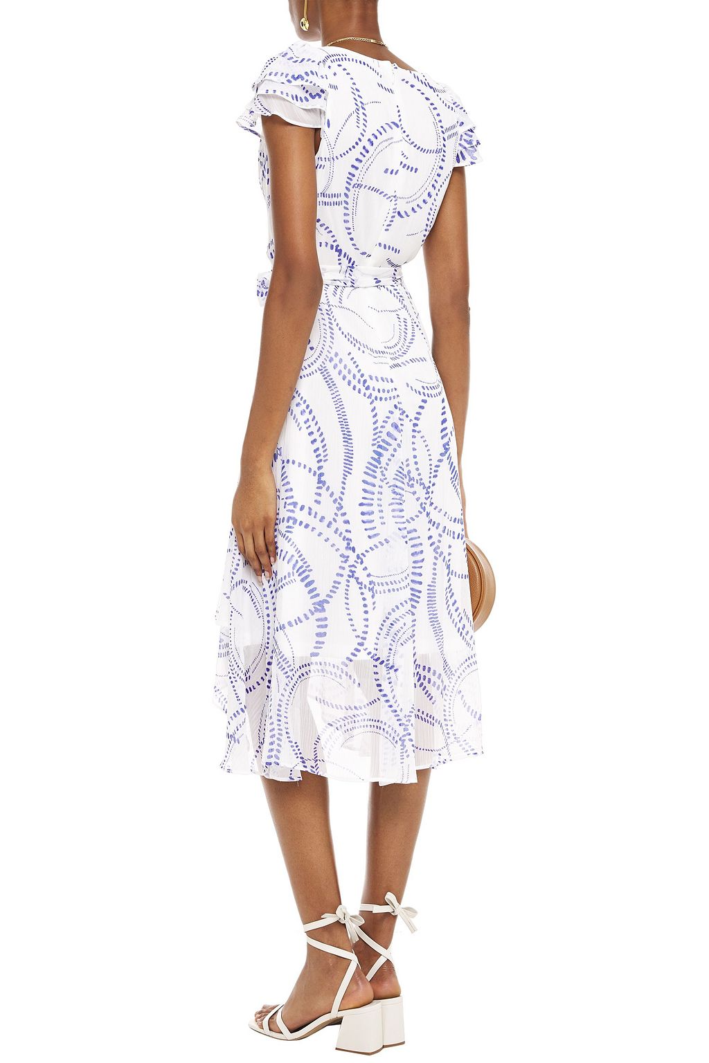 DKNY Asymmetric wrap-effect printed crepon midi dress