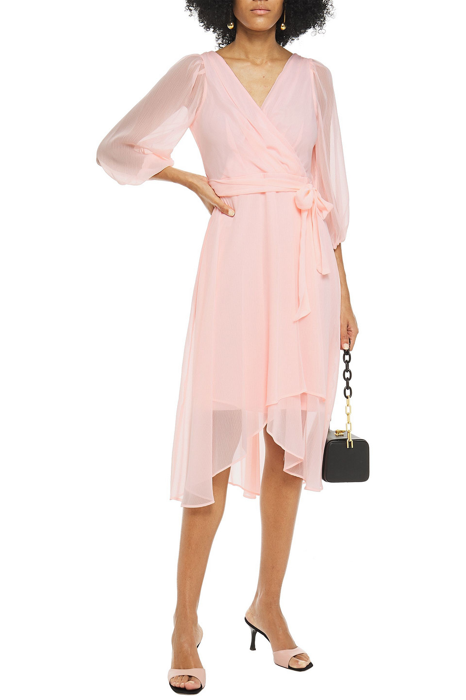 Dkny Wrap-effect Pleated Crepon Dress In Baby Pink | ModeSens