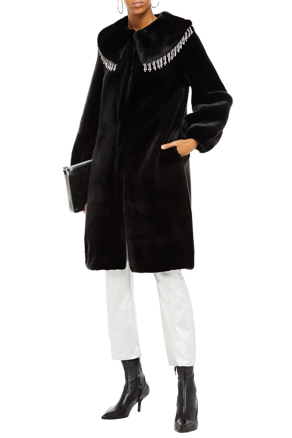 SHRIMPS Weston crystal-embellished faux fur coat