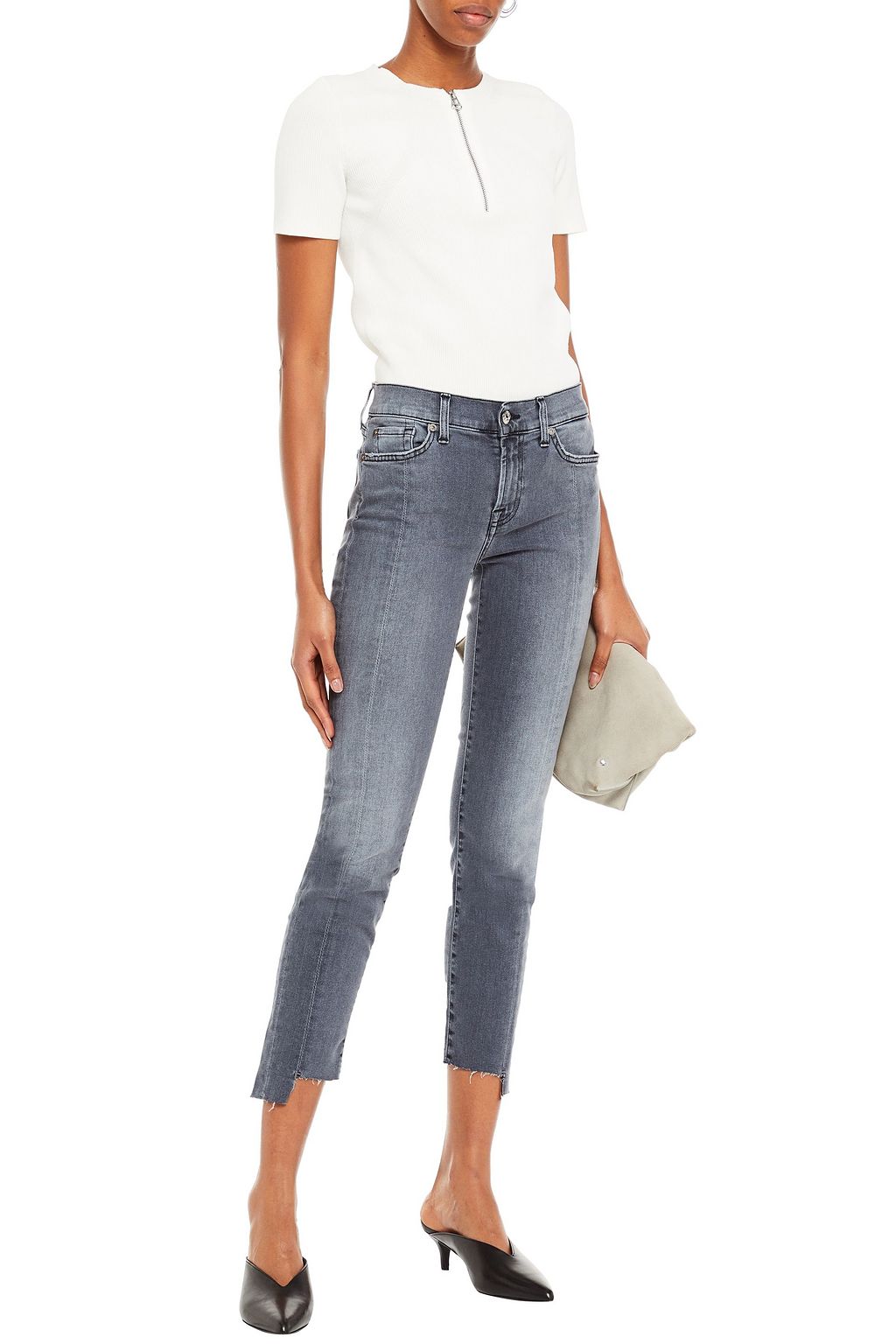 7 FOR ALL MANKIND Roxanne cropped frayed mid-rise skinny jeans
