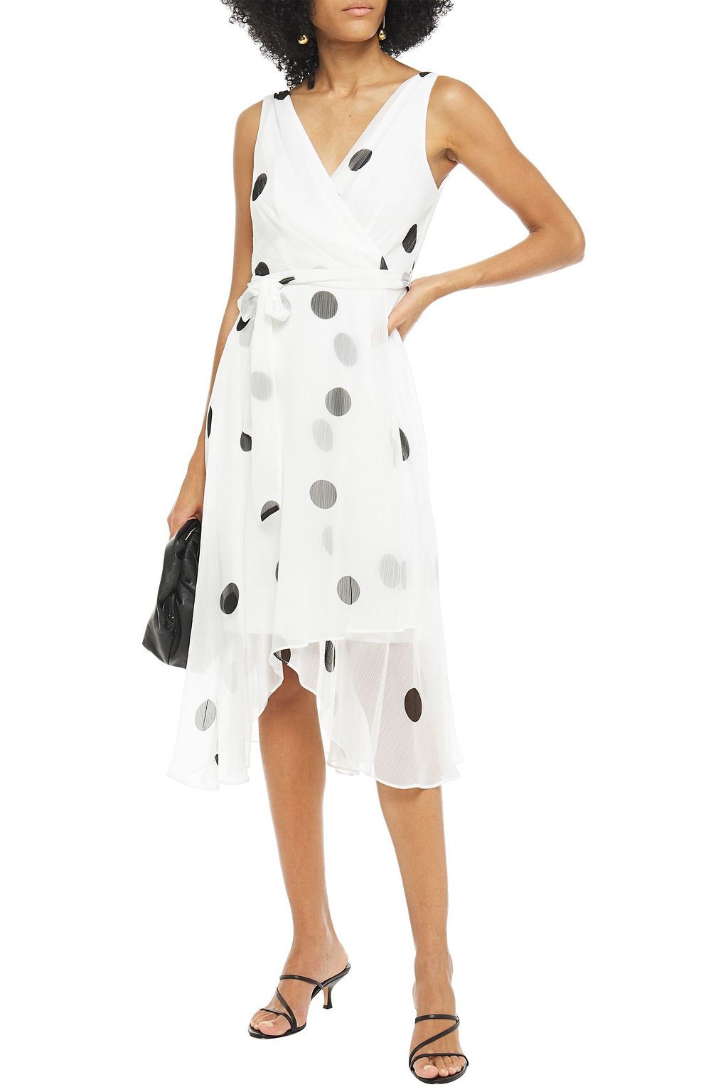 DKNY Wrap-effect polka-dot crepon midi dress