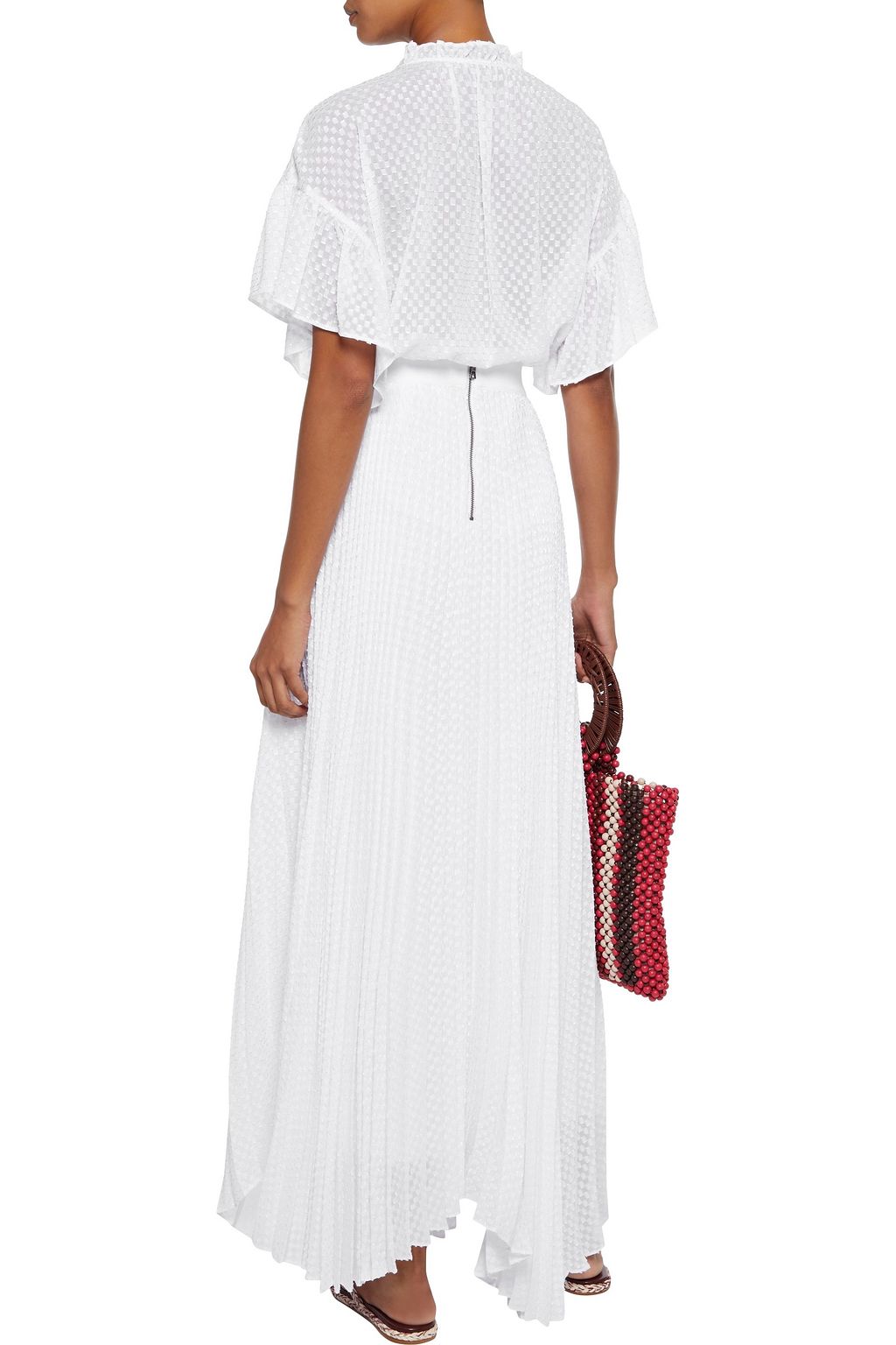 ALICE + OLIVIA Katz asymmetric pleated fil coupé georgette maxi skirt