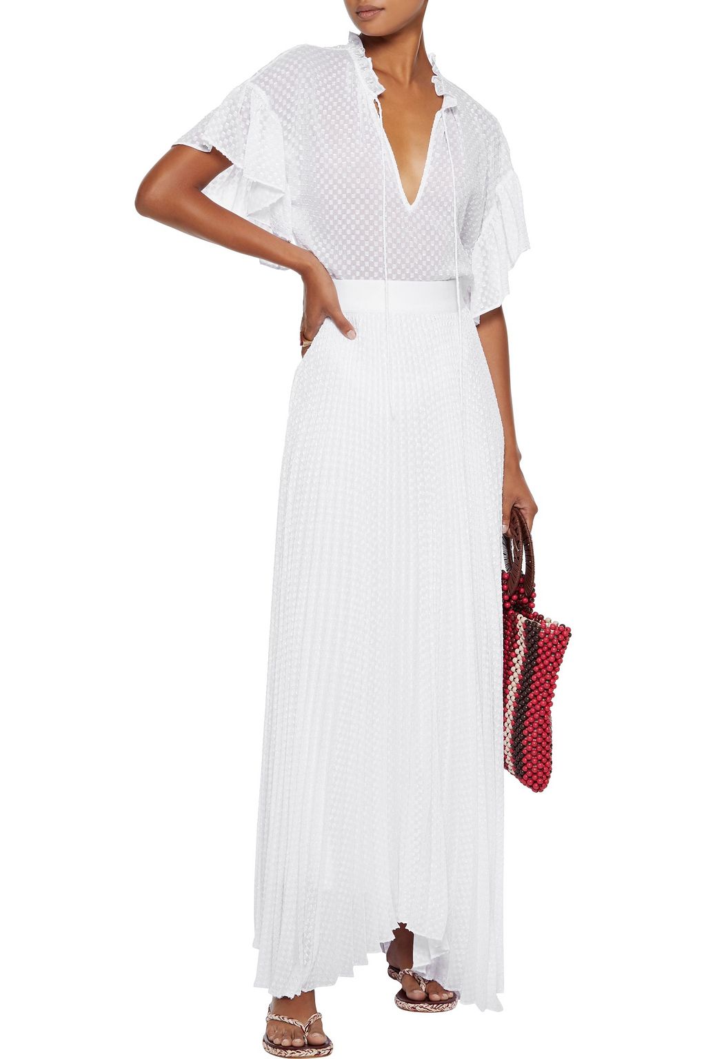 ALICE + OLIVIA Katz asymmetric pleated fil coupé georgette maxi skirt