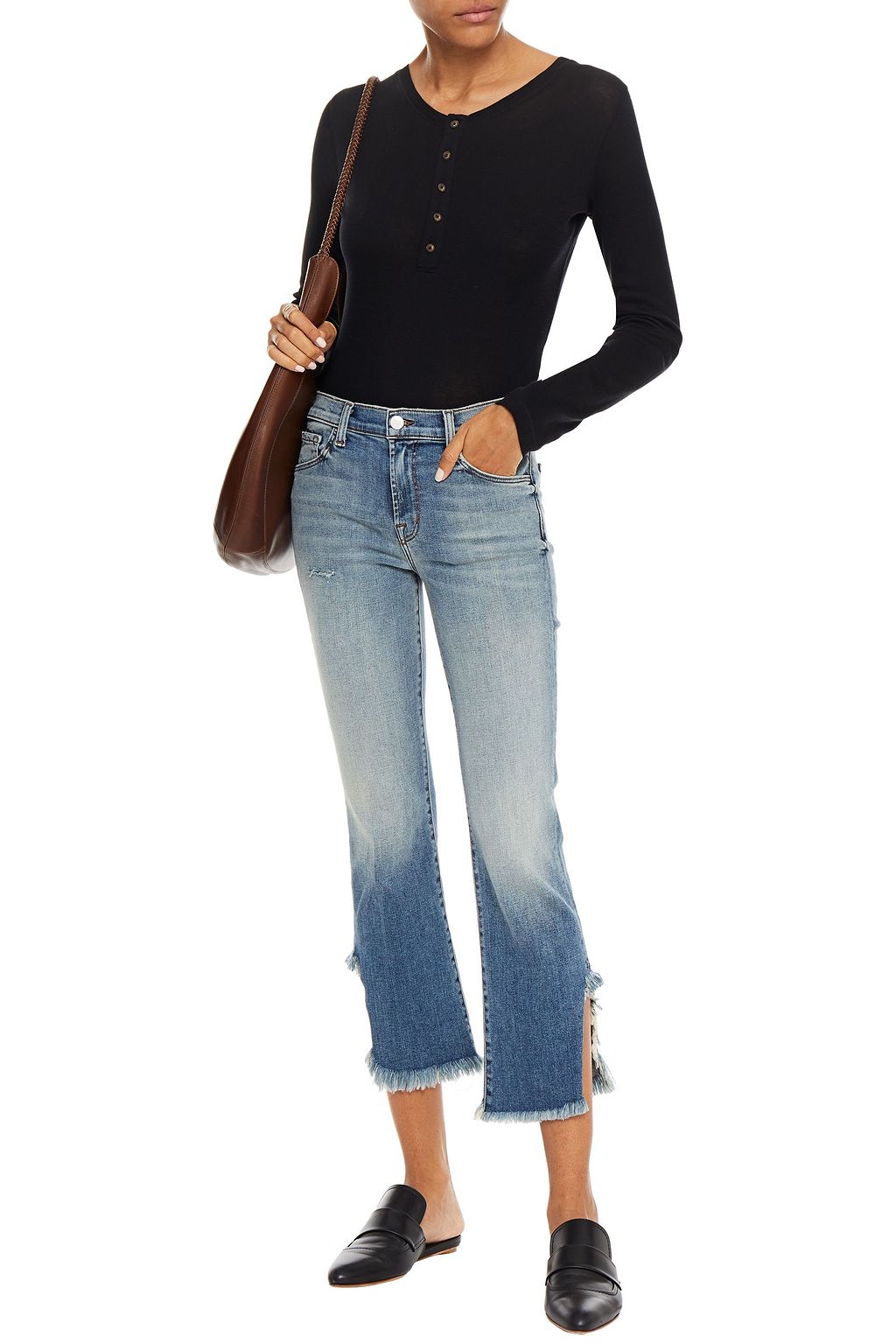 J BRAND Selena distressed mid-rise kick-flare jeans