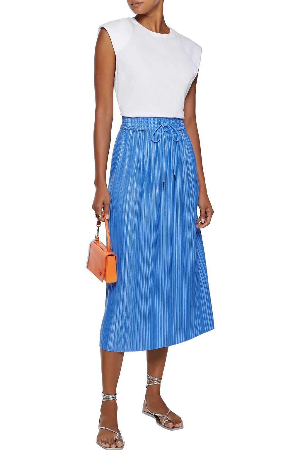 ALICE + OLIVIA Dixie plissé-satin midi skirt