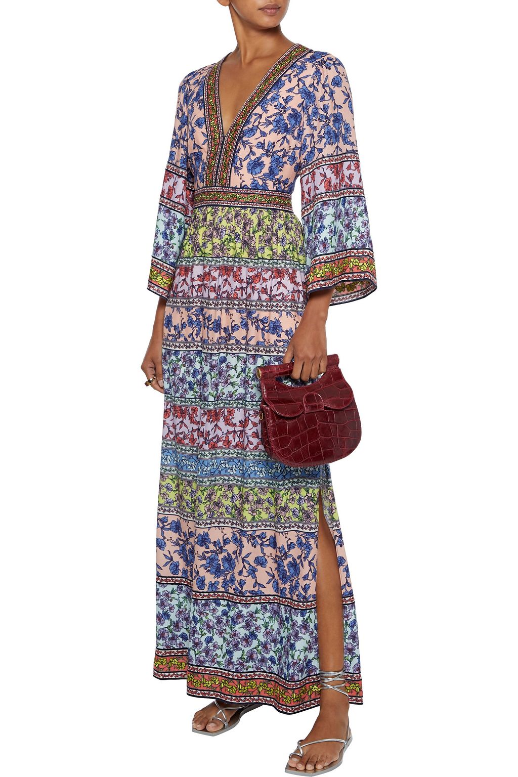 ALICE + OLIVIA Lena embroidered floral-print washed-crepe maxi dress