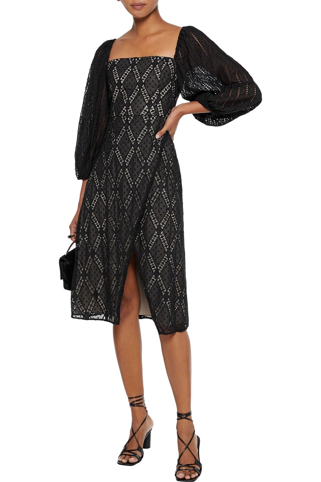 ALICE + OLIVIA Tania wrap-effect crochet-trimmed Swiss-dot georgette dress
