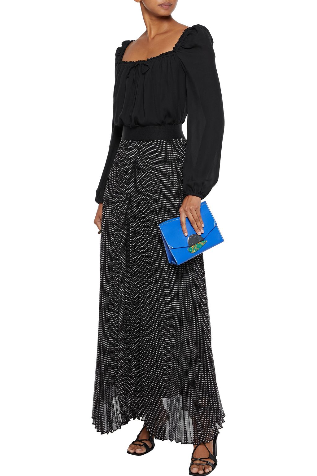 ALICE + OLIVIA Katz asymmetric pleated polka-dot georgette maxi skirt