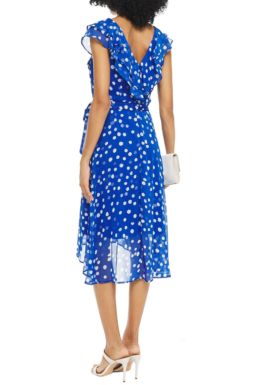 DKNY ラッフル&ベルト付き プリントクレポン ワンピース