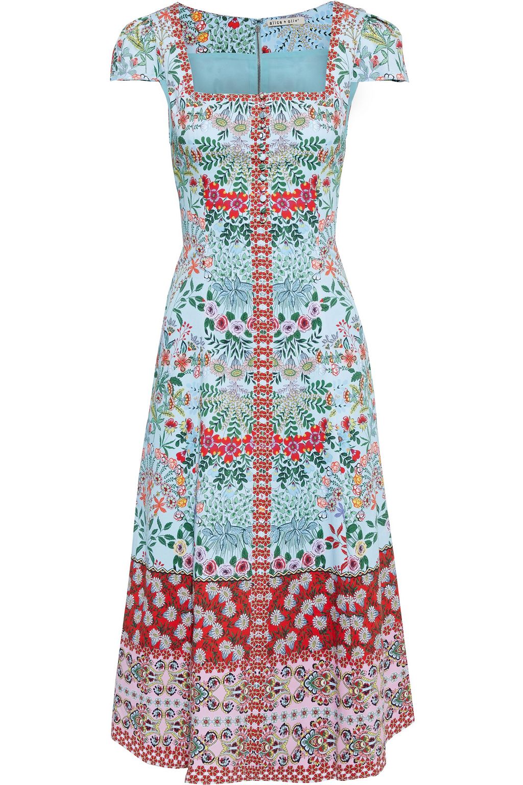 Sky blue Estrella printed cotton-blend midi dress | ALICE + OLIVIA ...