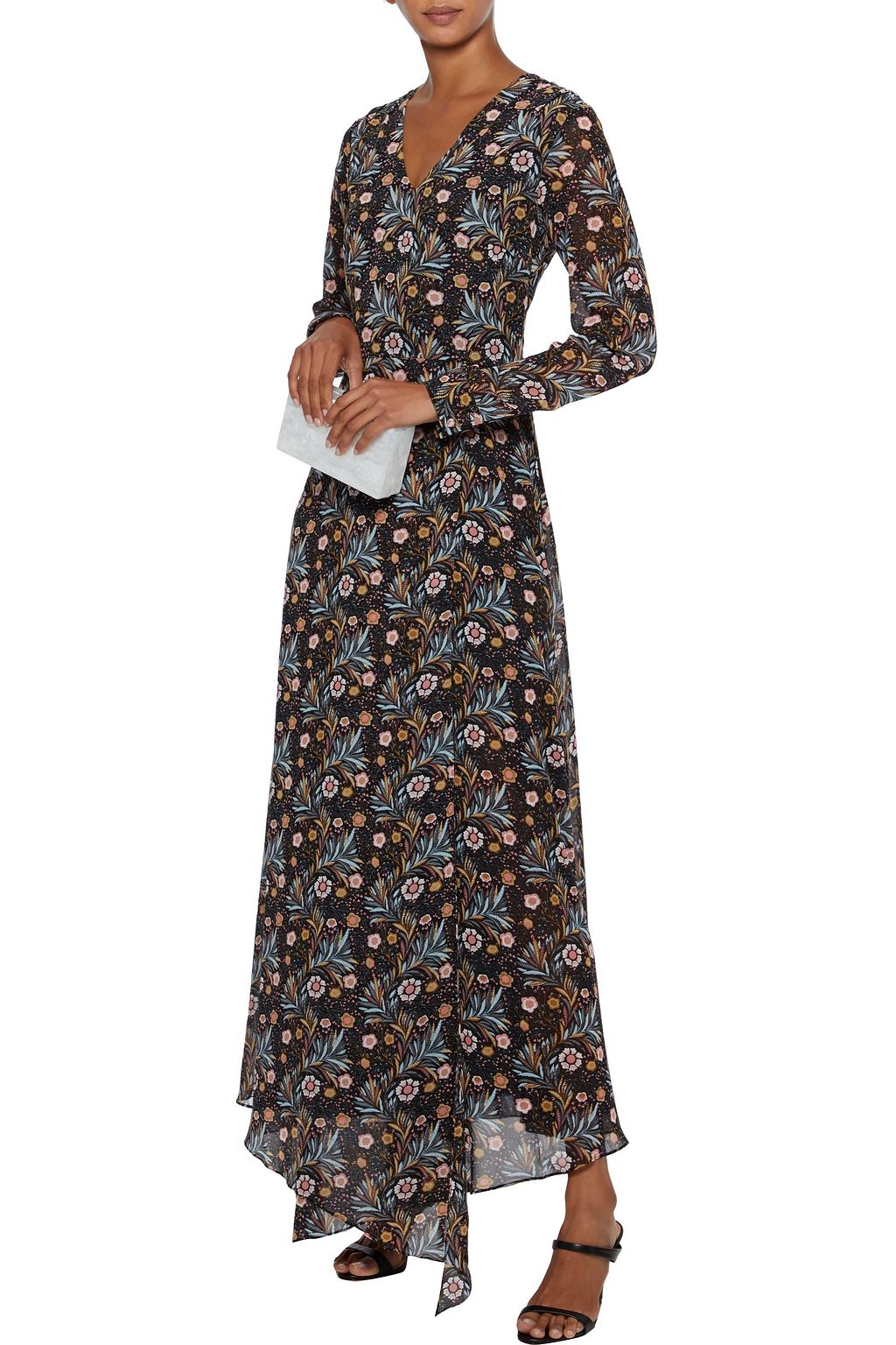 MIKAEL AGHAL Wrap-effect floral-print crepe de chine maxi dress