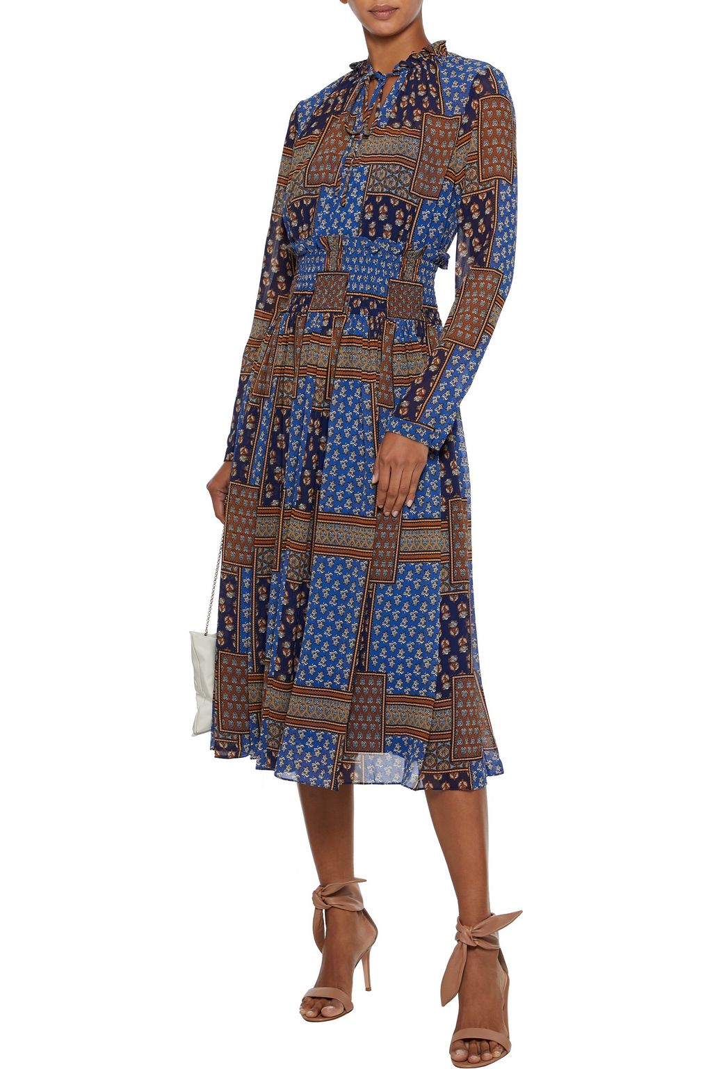 MIKAEL AGHAL Shirred printed crepe de chine midi dress