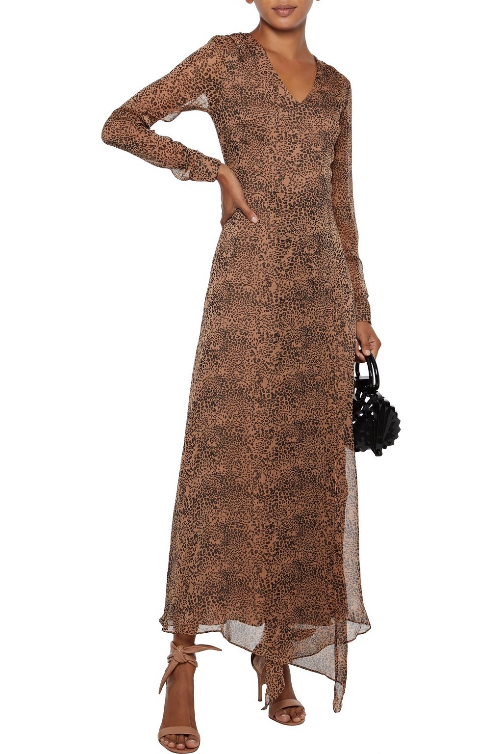MIKAEL AGHAL Asymmetric leopard-print georgette maxi dress