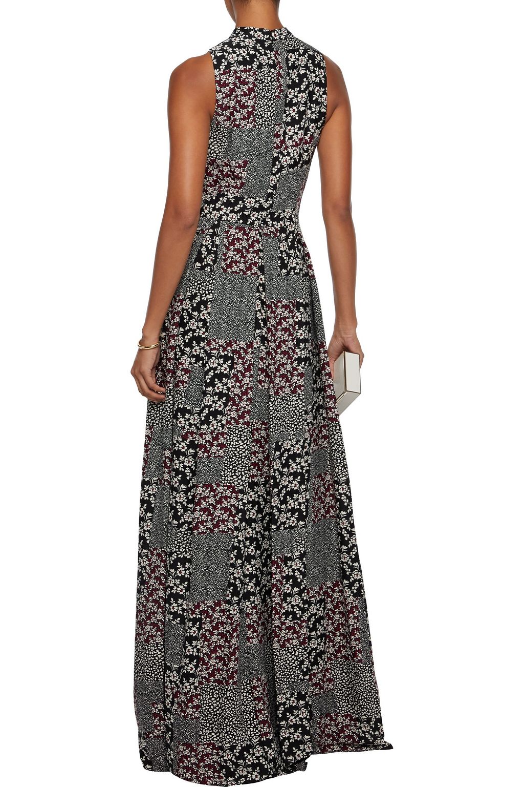 MIKAEL AGHAL Pleated patchwork-effect printed crepe de chine maxi dress