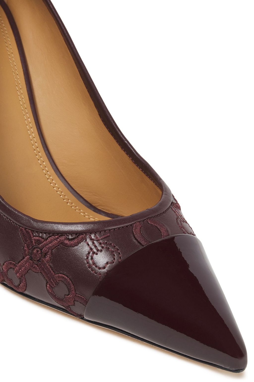 TORY BURCH Embroidered smooth and patent-leather pumps